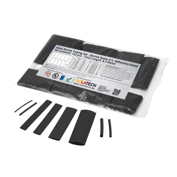 142 Stk. Schrumpfschlauch Set Polybag Schwarz