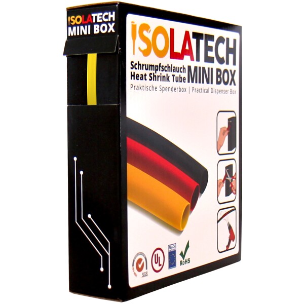 Schrumpfschläuche mit einem Schrumpfverhältnis von 2:1 in einer Minibox in unterschiedlichen Durchmessern und Farben.