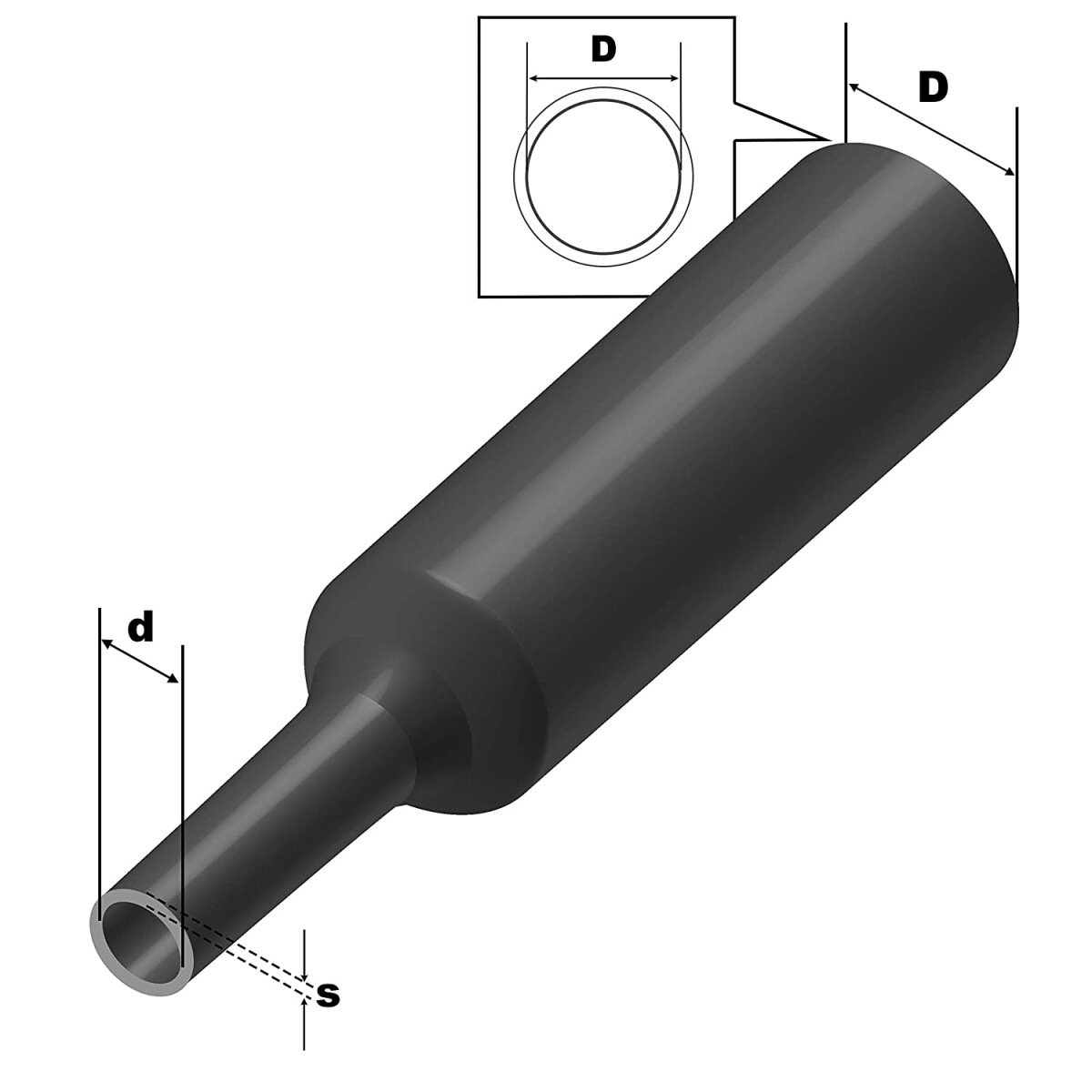 VPE = 10m NEU Top-Industrieware 2:1 Schrumpfschlauch Minibox schwarz Ø 2,4mm 