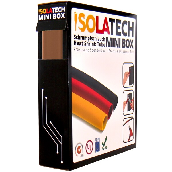 Schrumpfschläuche mit einem Schrumpfverhältnis von 2:1 in einer Minibox in unterschiedlichen Durchmessern und Farben.