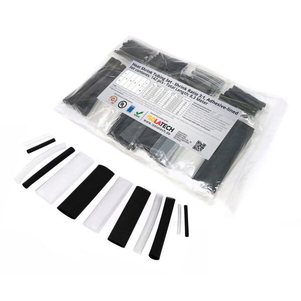 142 Stk. Schrumpfschlauch Set Polybag Transparent/Schwarz