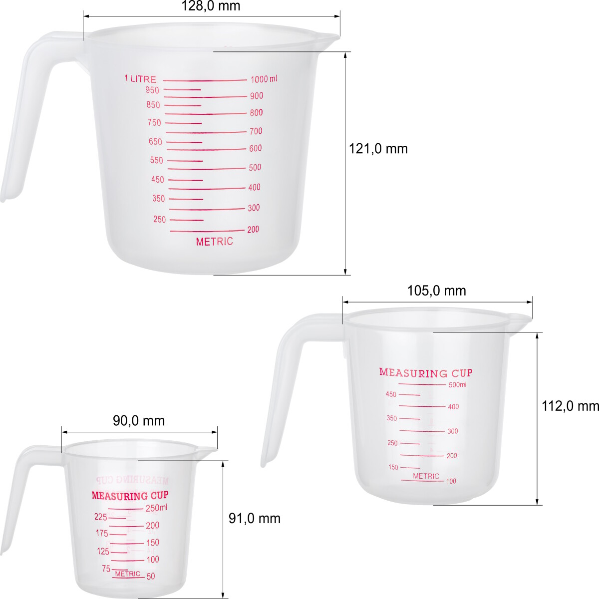 Mato Messbecher-Set 3-teilig – 0,5 / 1 / 2 Liter, Transparent & Stabil