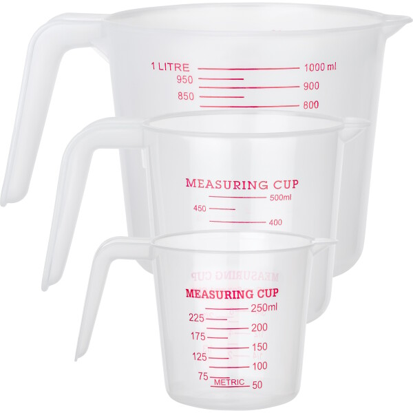 Messbecher Kunststoff 0,25l 0,5l 1,0l transparent Set