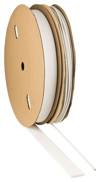 Weiße Schrumpfschläuche mit einem Schrumpfverhältnis von 2:1 in verschiedenen Längen und Durchmessern.