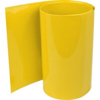 Gelbe PVC Schrumpfschläuche mit einem Schrumpfverhältnis von 2:1 für 18650 Akkus in verschiedenen Längen und Durchmessern.