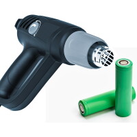 Darstellung die zeigt, dass PVC Schrumpfschläuche mit einem Heißluftgebläse angebracht werden.