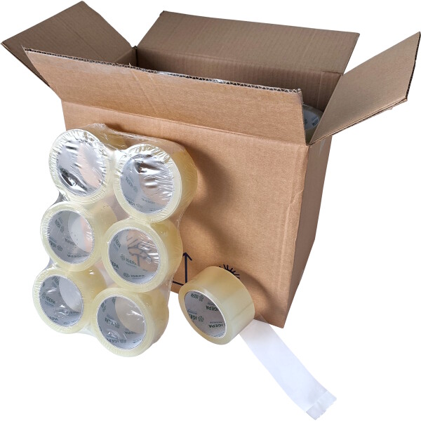 PP Klebebandrollen, die als 6er Packs verpackt sind.